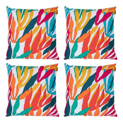 Veeva Indoor Outdoor Cushion Set of 4 Abstract Palm Water Resistant Cushions DIY at B&Q