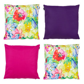 Veeva Indoor Outdoor Cushion Set of 4 Floral Water Resistant Cushions