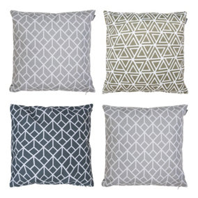 Veeva Indoor Outdoor Cushion Set of 4 Green Charcoal Geometric Water Resistant Cushions