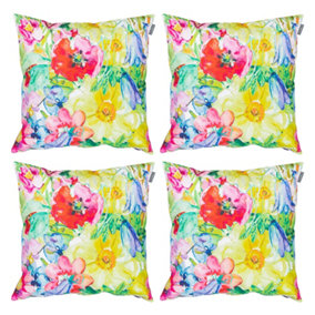 Veeva Indoor Outdoor Cushion Set of 4 Painterly Floral Water Resistant Cushions