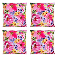 Veeva Indoor Outdoor Cushion Set of 4 Pink Watercolour Floral Water Resistant Cushions