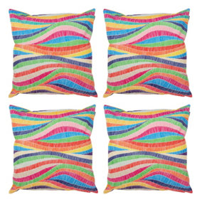 Veeva Indoor Outdoor Cushion Set of 4 Rainbow Stripe Water Resistant Cushions