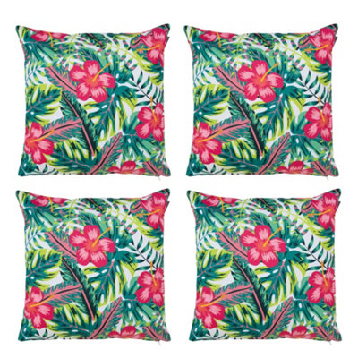 Veeva Indoor Outdoor Cushion Set of 4 Tropical Flower Water Resistant Cushions