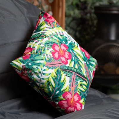 Veeva Indoor Outdoor Cushion Set of 4 Tropical Flower Water Resistant Cushions