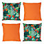 Veeva Indoor Outdoor Cushion Set of 4 Tropical Orange Water Resistant Cushions