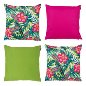 Veeva Indoor Outdoor Cushion Set of 4 Tropical Pink Water Resistant Cushions