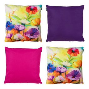 Veeva Indoor Outdoor Cushion Set of 4 Yellow Floral Water Resistant Cushions