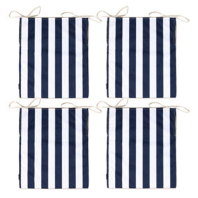 Veeva Indoor Outdoor Seat Cushion Pad Set of 4 Navy Blue Deck Stripe