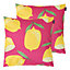 Veeva Lemon Fruit Print with Yellow Back Set of 2 Outdoor Cushion