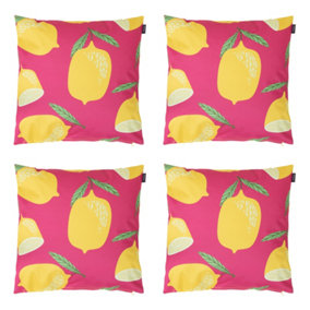 Veeva Lemon Fruit Print with Yellow Back Set of 4 Outdoor Cushion