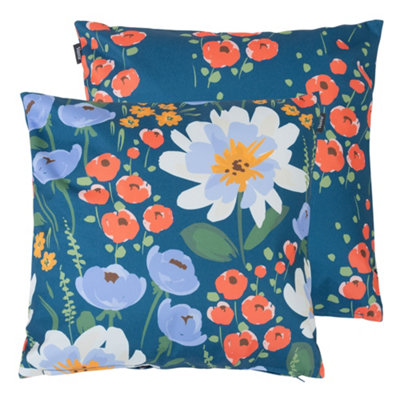 Veeva Meadow Print Set of 2 Navy Blue Outdoor Cushion