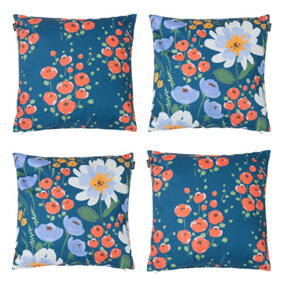 Veeva Meadow Print Set of 4 Navy Blue Outdoor Cushion