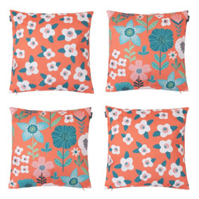 Veeva Meadow Print Set of 4 Red Outdoor Cushion