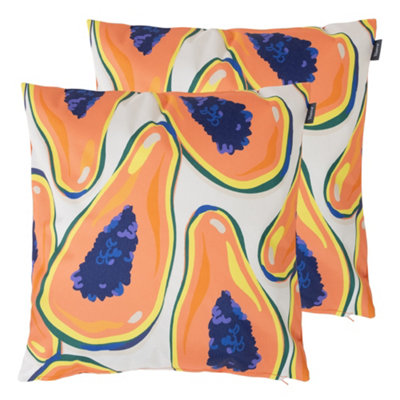 Veeva Papaya Fruit Pirnt with Orange Back Set of 2 Outdoor Cushion