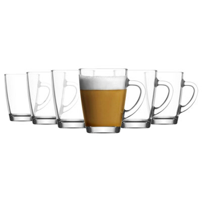 Vega Modern Clear Glass Mug with Handle, Coffee Tea Hot or Cold Drinks