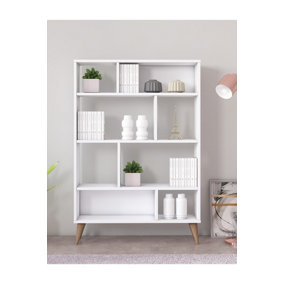 Vega Bookcase with 8 Compartments Display Unit, 90 x 25 x 131 cm Free Standing Shelves, Bookshelf, Open Cabinet, White