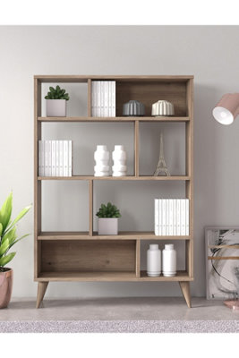 Vega Bookcase with 8 Compartments Display Unit, 90 x 25 x 131 cm Free Standing Shelves, Display Unit, Open Bookshelf, Oak