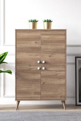 Vega Buffet Sideboard with 4 Doors Cabinet, 85 x 35 x 131 cm Storage Cabinet Pantry Cupboard, Oak