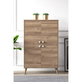 Vega Buffet Sideboard with 4 Doors Cabinet, 85 x 35 x 131 cm Storage Cabinet Pantry Cupboard, Oak