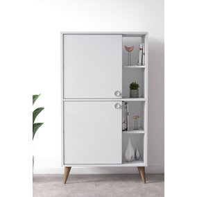 Vega Sideboard Cabinet with 2 Doors and 4 Shelves, 75 x 35 x 131 cm Free Standing Bookshelf, High Shelf, White