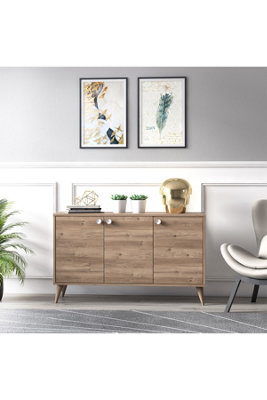 Vega Sideboard with 3 Doors Cabinet, 125 x 35 x 74 cm Storage Cabinet, Buffet, Console Table, Oak