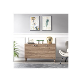 Vega Sideboard with 3 Doors Cabinet, 125 x 35 x 74 cm Storage Cabinet, Buffet, Console Table, Oak