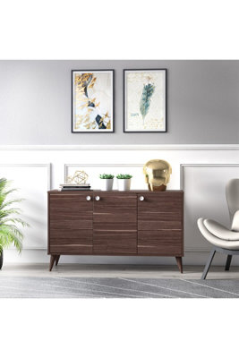 Vega Sideboard with 3 Doors Cabinet, 125 x 35 x 74 cm Storage Cabinet, Buffet, Console Table, Walnut