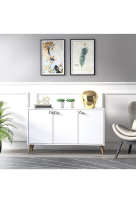 Vega Sideboard with 3 Doors Cabinet, 125 x 35 x 74 cm Storage Cabinet, Buffet, Console Table, White