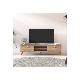 Vega TV Stand with 2 Shelves and 2 Cabinet, 152 x 35 x 40 cm TV Unit Table for TVs up to 65 inch, Oak