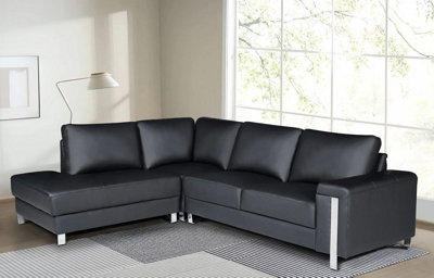 Vegan Leather Black Left Hand Facing Corner Sofa