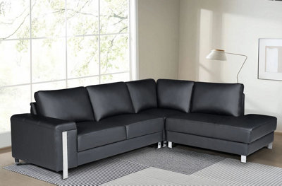 Vegan Leather Black Right Hand Facing Corner Sofa
