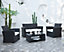 Vegas 4 Piece Modular Black Rattan Sofa Garden Lounge Set with Black Glass Topped Coffee Table White Cushions