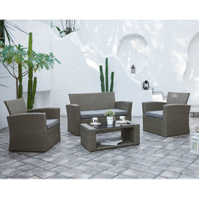 Vegas 4 Piece Modular Grey Rattan Sofa Garden Lounge Set with Black Glass Topped Coffee Table Grey Cushions