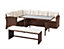 Vegas 9 Seater Brown Rattan Corner Sofa Dining Table Set With Cream Cushions & Bench