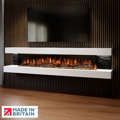 Vegas 96-Inch Wall Mounted Electric Fireplace Fully Assembled 3-Sided LED Fire with Panoramic Flame, Remote and Ambient Lighting