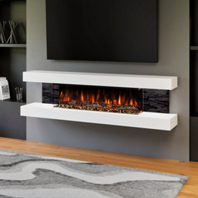 Vegas Built in Britain Wall Mounted Electric Fireplace, LED Flame, Fully Assembled, 72 Inches Wide
