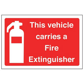 Vehicle Carries Fire Extinguisher Sign - Adhesive Vinyl 150x100mm (x3)