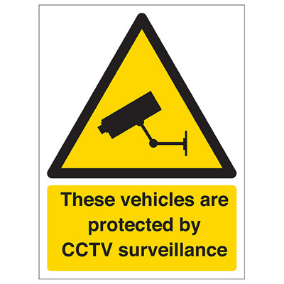 Vehicles Protected CCTV Security Sign - Adhesive Vinyl 300x400mm (x3)