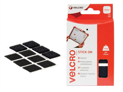 VELCRO Brand 60236 VELCRO Brand Stick On Squares 25mm Black (Pack 24)  VEL60236