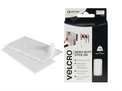 VELCRO Brand 60240 VELCRO Brand Heavy-Duty Stick On Strips (2) 50 x100mm White VEL60240