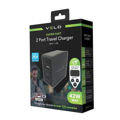 VELD Super Fast 2 Port Travel Charger - 42W