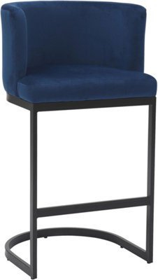 Velino Velvet Kitchen Bar Stools, Matt Black Cantilever Frame, Seat With Backrest, Breakfast & Home Bar Stool - Blue