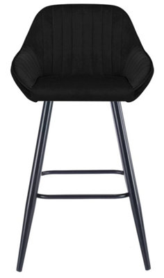 Velluto Velvet Kitchen Bar Stool, Matt Black Fixed Height Legs With ...