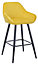 Velluto Velvet Kitchen Bar Stool, Powder-Coated Black Fixed Legs With Footrest, Fabric Padded Seat, Backrest & Armrest, Mustard