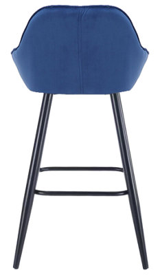 Velluto Velvet Kitchen Bar Stool, Powder-Coated Black Fixed Legs With ...