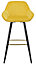Velluto Velvet Kitchen Bar Stool with Gold Footrest, Powder-Coated Black Fixed Legs, Padded Seat, Backrest & Armrest, Mustard