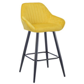 Velluto Velvet Mustard Kitchen Bar Stool with Fixed Height