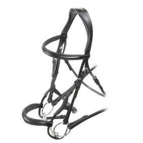 Velociti Padded Leather Roll Horse Cavesson Bridle Black (Cob)
