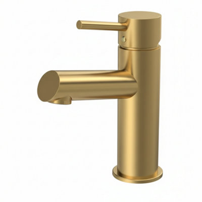 Velora Mono Basin Mixer Tap Single Lever + Clicker Waste - Brushed Brass