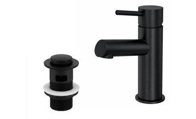 Velora Mono Basin Mixer Tap Single Lever + Clicker Waste - Matt Black